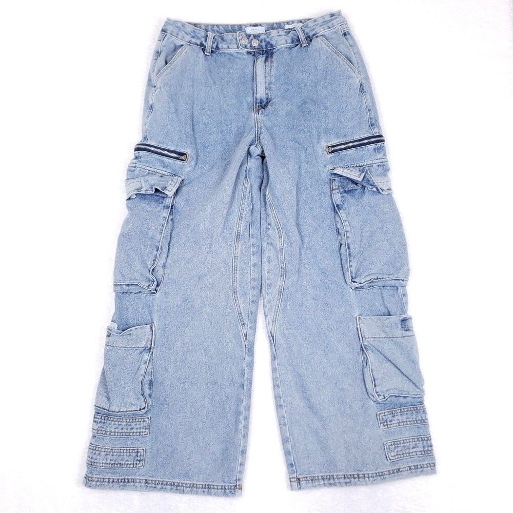 Forever 21 Cargo Jeans Size 31 Baggy Denim Y2K Skater Utility Grunge Streetwear